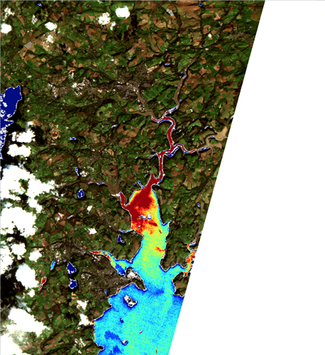 Satellite image showing estimated chlorophyll concentration of the Fal estuary