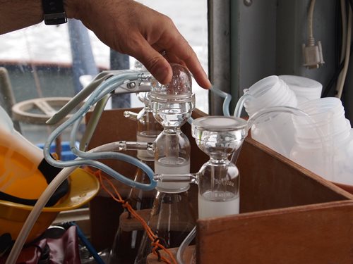 Water samples in the on-board lab